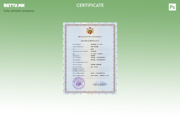 модерен стил Лихтенштајн шаблон за шаблон за PSD сертификат за смрт од витален р